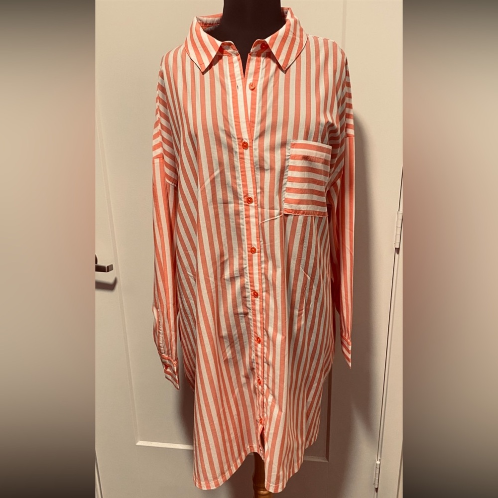 Striped long button down shirt